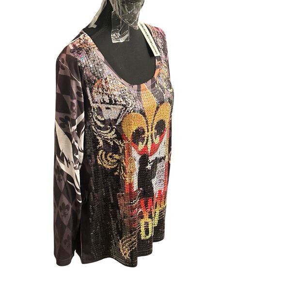 Under Glass “Who Dat” New Orleans Themed Sequined Blouse Women’s Medium - Picture 3 of 10